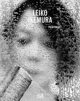 The book cover for Leiko Ikemura: Paintings, published by Hatje Cantz. The cover features a grainy, black-and-white, and heavily pixelated close-up portrait of a woman's face looking directly forward with a somber expression. The title is overlaid on the image.