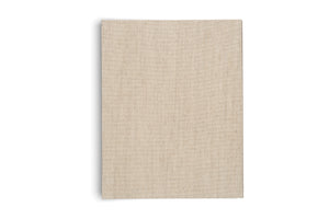 A rectangular, vertically-oriented panel covered in a light beige, woven canvas-like fabric, shot from above against a white background with a soft drop shadow on the left.