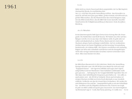 A two-page spread from a book. The left page is a solid cream color with the year 1961 printed in a dark serif font in the top left corner. The right page contains several paragraphs of German text, organized by date headings such as 6.1.61 and 10.1.61 München.