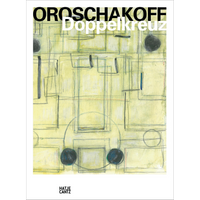 A book cover for OROSCHAKOFF Doppelkreuz, published by Hatje Cantz. The artwork is an abstract drawing on a pale yellow-green background, featuring a complex grid of overlapping squares and rectangles drawn with thin, dark lines. A few solid black circular shapes are scattered throughout the composition. The title is overlaid in large black and white letters at the top.
