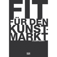 A typographic book cover for Fit für den Kunstmarkt by Claudia Herstatt, with the title in a bold, blocky, black-and-white font against a dark grey background.
