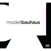 The cover of modellbauhaus shows the title in black text inside a white, abstract shape with colorful edges, set against a black background.