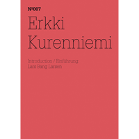 The book cover for N°007, Erkki Kurenniemi, featuring thin black text on a coral-red background. The introduction is by Lars Bang Larsen.