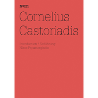 A minimalist red and black book cover for Nº021, Cornelius Castoriadis, with an introduction by Nikos Papastergiadis.