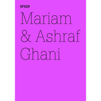 A book cover with a bright pink background and black text that reads, N°029, Mariam & Ashraf Ghani.