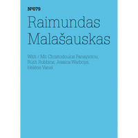 A minimalist bright blue cover for N°079, featuring the name Raimundas Malašauskas in a thin black serif font.