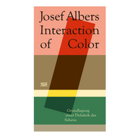 The cover of Interaction of Color by Josef Albers, featuring an abstract design with horizontal bands of color and an overlying translucent, tilted rectangle.