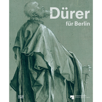 The cover of the book Dürer für Berlin, featuring a detailed drawing of an elderly man in flowing robes on a muted green background.