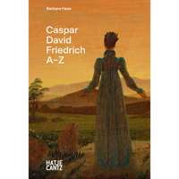 The book cover for Caspar David Friedrich A-Z by Barbara Hess, featuring a painting of a woman from behind looking out over a landscape at sunset.