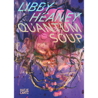 The book cover of Quantum Soup by Libby Heaney shows a vibrant abstract image of a large pink organic shape tangled in thorny vines against a purple background.