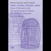 The pale purple cover of the book Fäden, Drähte, Schnüre, Stäbe, featuring a drawing of a wireframe sculpture of a human head with a faint, sketched face in the background.