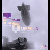 The book cover for Zeppelin: Image and Power, featuring a large zeppelin in a purple sky over a historical black-and-white photograph of an airfield.