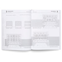 An open textbook on a white background, displaying a two-page spread with architectural diagrams. The pages feature black and white line drawings illustrating multi-story rigid frame structures, with accompanying text in both English and German under the chapter heading Section-active Structure Systems.