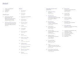 The table of contents, titled Inhalt, for a book in German. The content is arranged in three columns on a white background. Section headings include Einführungen, Kapitel, and Ausgewählte Künstlerinnen und Künstler. The chapter titles suggest topics related to Surrealism and Romanticism, with entries for artists like Max Ernst, Salvador Dalí, and Dorothea Tanning.