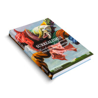 A hardcover art book titled SURREALISMUS, Rendezvous der Träume UND DEUTSCHE ROMANTIK, lying at an angle on a white background. The cover features a colorful and chaotic surrealist painting with abstract, swirling shapes and a monstrous screaming face against a light blue sky. Logos for Hamburger Kunsthalle and Hatje Cantz are visible.