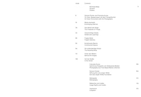 A minimalist table of contents from a book, with titles in both German and English. The layout features two columns with page numbers on the left and right. Chapter titles include On View: Encounters with the Photographic, The Character of Things, The Resisting Body, and Bibliography.