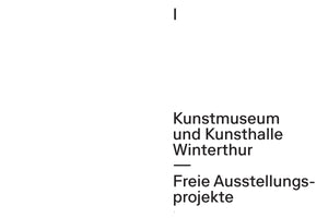 A white page with black sans-serif text. At the top center is a vertical line. In the bottom right corner, the text reads Kunstmuseum und Kunsthalle Winterthur, separated by a horizontal line from the words Freie Ausstellungsprojekte below.