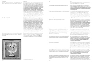 A two-page spread from a book or magazine with text in German. At the bottom of the left page is a black and white reproduction of Paul Klee's 1922 painting, Senecio. The cubist-style painting depicts a stylized, circular head divided into geometric shapes with simple eyes, a nose, and a mouth, all set within a dark frame.