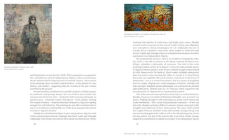 A two-page spread from a book about Algerian art. The left page features a painting by M'hamed Issiakhem of a woman standing before a textured wall. The right page shows an abstract cityscape painting by Mohammed Khadda. Both pages include text discussing the artists' work in post-independence Algeria.