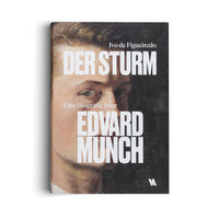 The cover of the book Der Sturm by Ivo de Figueiredo, a German biography of Edvard Munch. The cover features a painted portrait of a young Munch with light hair and blue eyes against a dark background, with the title and author's name in a bold white font.